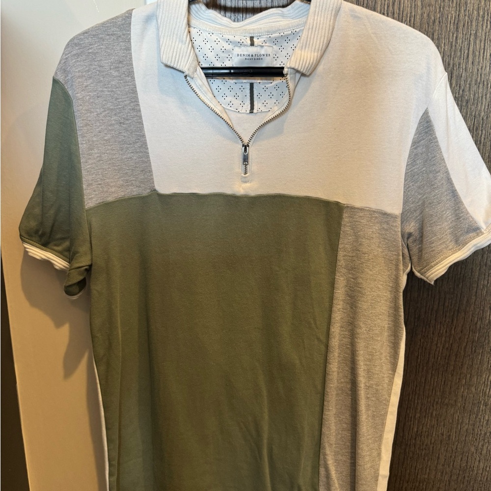 Men's Green and Gray Polo Shirt